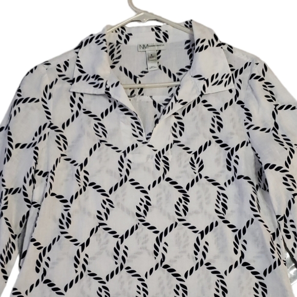 Neiman Marcus White & Blue 100% Linen V Neck Top Shirt, Size S - Picture 7 of 15